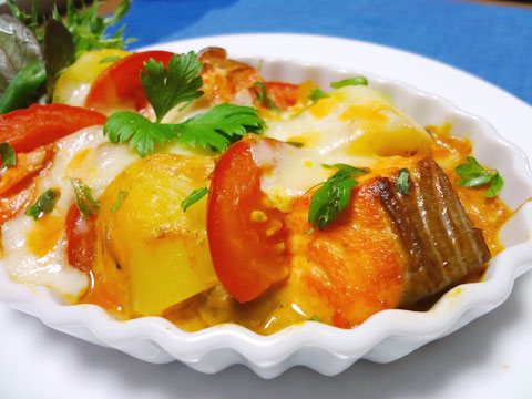 野菜ジュースのサーモングラタン
